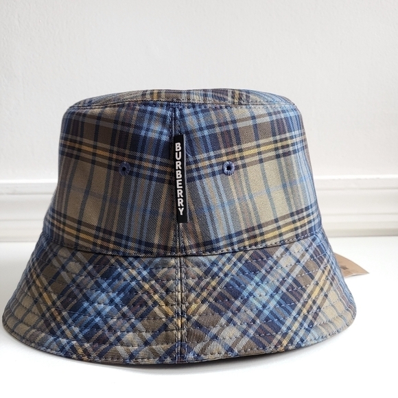 New Burberry Authentic Plaid Check Blue Nylon Bucket Hat Unisex NWT main image 6